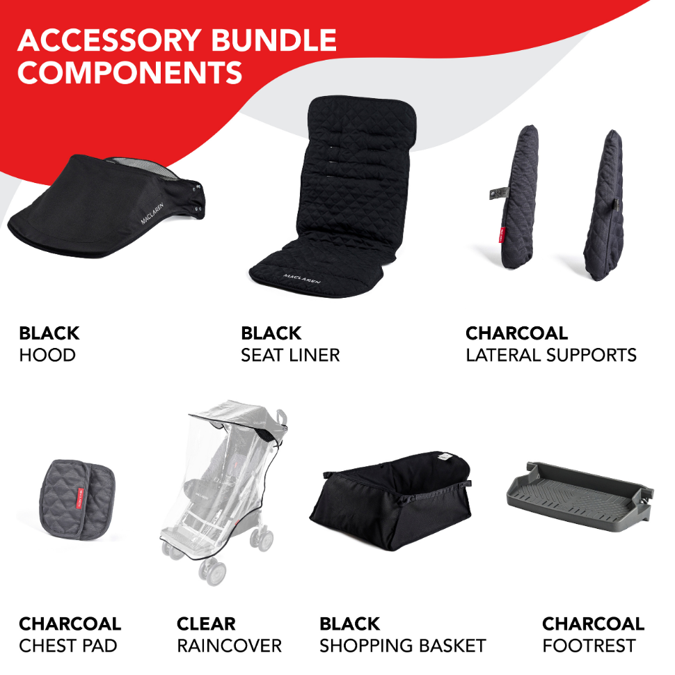 Maclaren Major Elite Pushchair & Accessories Bundle - Black