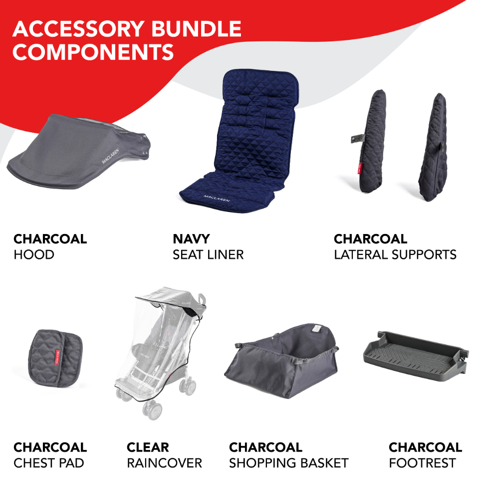 Maclaren Major Elite Pushchair & Accessories Bundle - Soft Blue/Navy