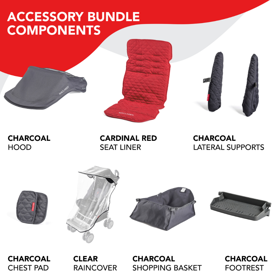 Maclaren Major Elite Pushchair & Accessories Bundle - Cardinal Red